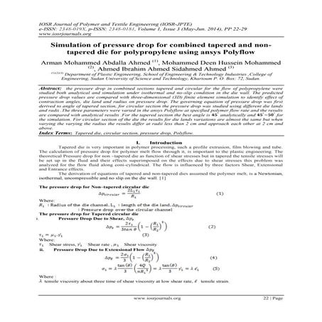 Simulation of pressure drop for combined tapered and nontapered die for polyp...