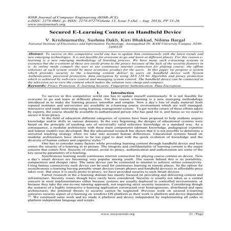 Secured E-Learning Content on Handheld Device