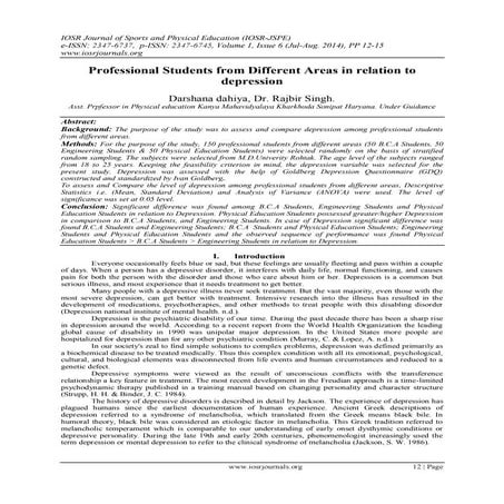 Professional Students from Different Areas in relation to depression