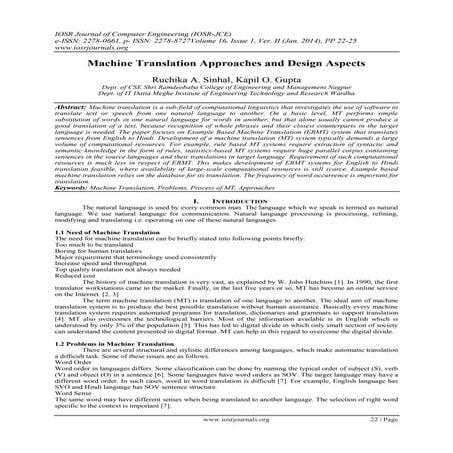 Machine Translation Approaches and Design Aspects