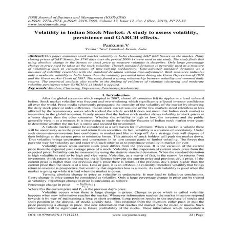Volatility in Indian Stock Market: A study to assess volatility, persistence ...