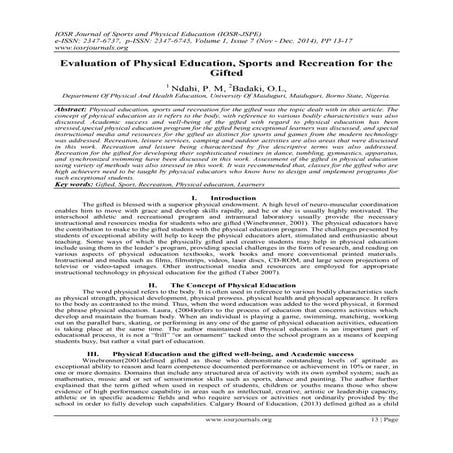 Evaluation of Physical Education, Sports and Recreation for the Gifted