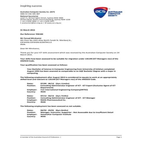 ACS Assessment Letter | PDF