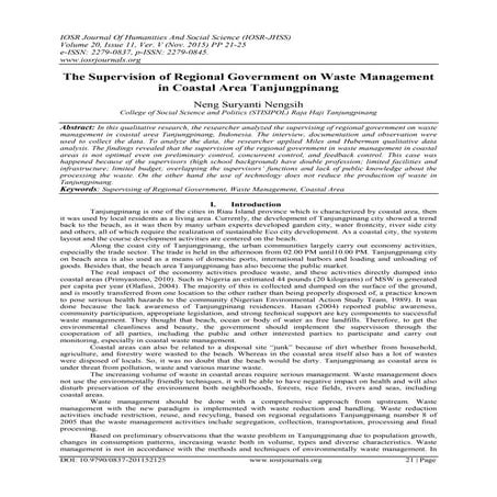 The Supervision of Regional Government on Waste Management in Coastal Area Ta...
