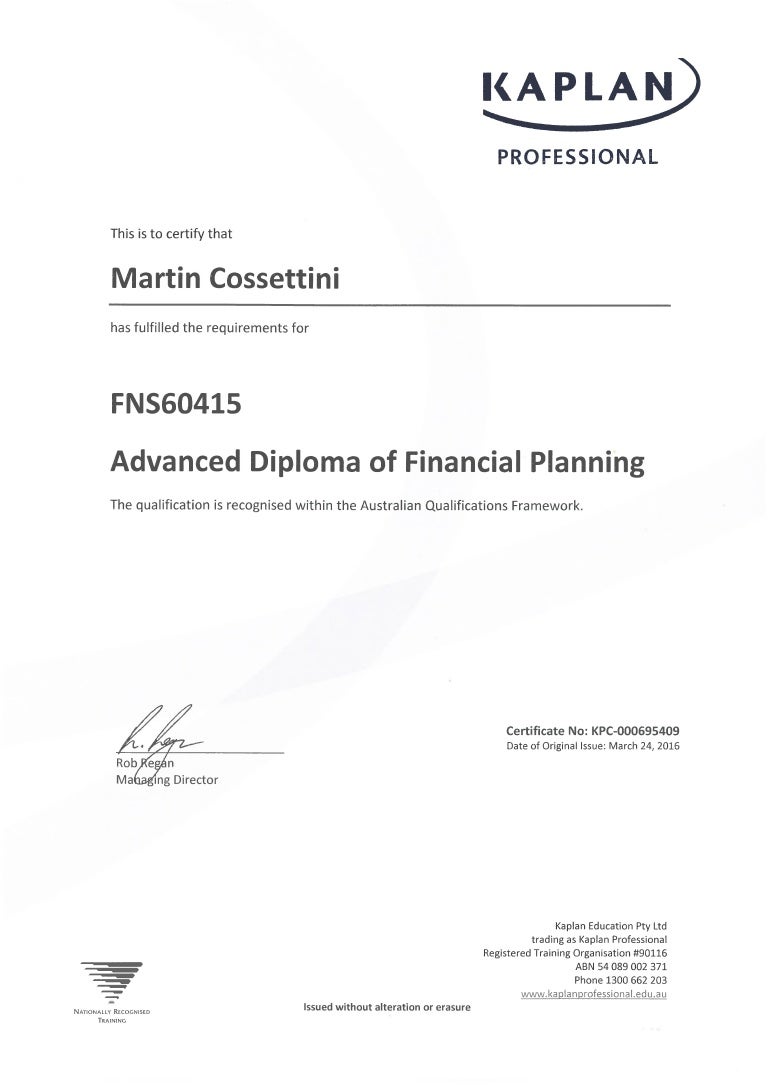 Advance Diploma of Financial Planning 2016