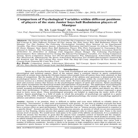Comparison of Psychological Variables within different positions of players o...