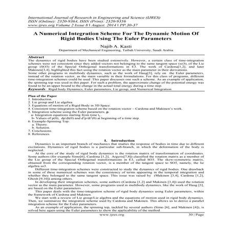 A Numerical Integration Scheme For The Dynamic Motion Of Rigid Bodies Using T...