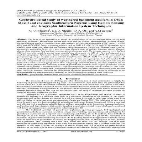 Geohydrological study of weathered basement aquifers in Oban Massif and envir...