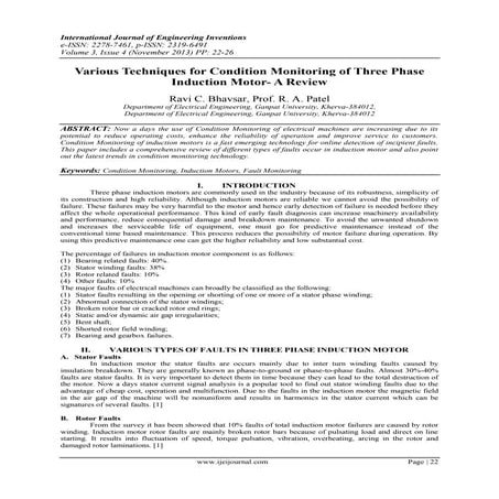 Various Techniques for Condition Monitoring of Three Phase  Induction Motor- ...