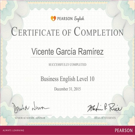Certificate Pearson English
