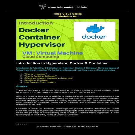 Telco Cloud - 04. introduction to hypervisor , docker &amp; container