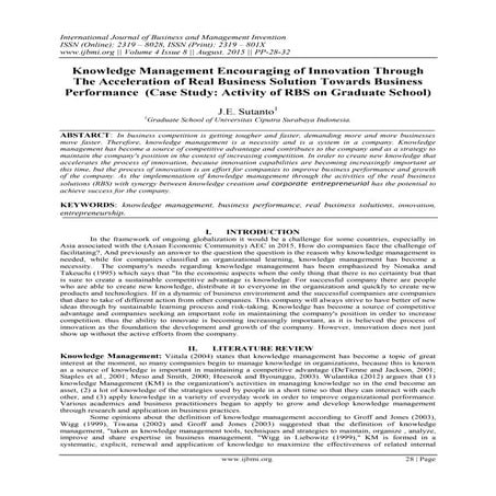 Knowledge Management Encouraging of Innovation Through The Acceleration of Re...