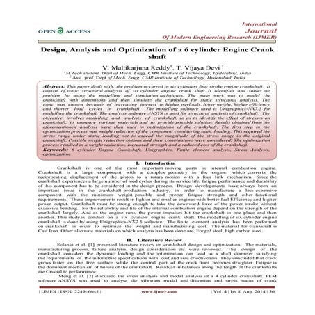 Design, Analysis and Optimization of a 6 cylinder Engine Crank  shaft