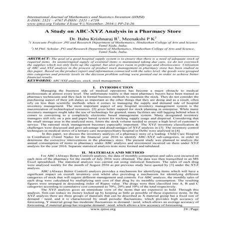 A Study on ABC-XYZ Analysis in a Pharmacy Store | PDF