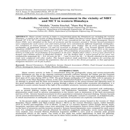 Probabilistic seismic hazard assessment in the vicinity of MBT and MCT in wes...