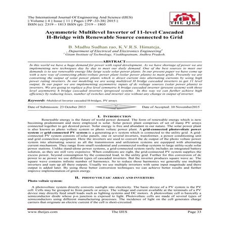 Asymmetric Multilevel Inverter of 11-level Cascaded H-Bridge with Renewable S...