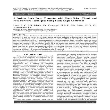 A Positive Buck Boost Converter with Mode Select Circuit and Feed Forward Tec...
