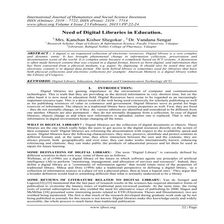 Need of Digital Libraries in Education.