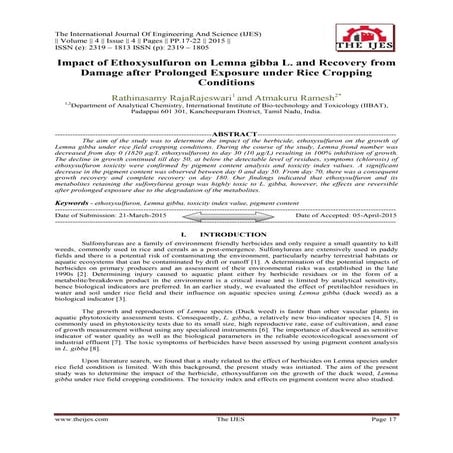 Impact of Ethoxysulfuron on Lemna gibba L. and Recovery from Damage after Pro...