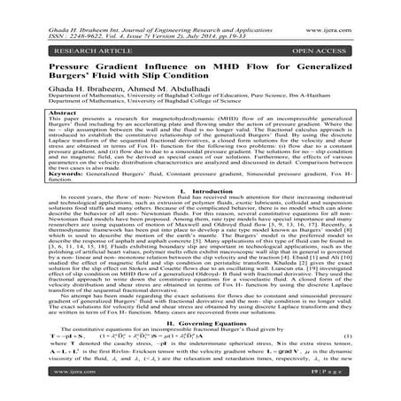 Pressure Gradient Influence on MHD Flow for Generalized Burgers’ Fluid with S...