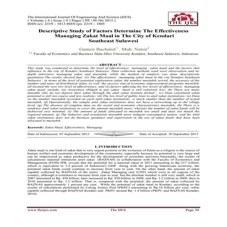 Descriptive Study of Factors Determine The Effectiveness Managing Zakat Maal ...