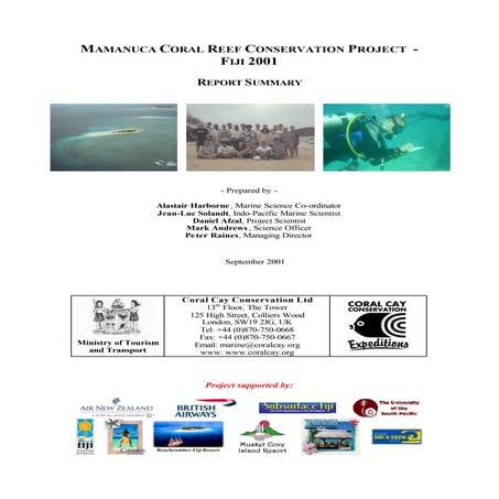 Mamanuca Coral Reef Conservation Project - Fiji 2001 - Report Summary