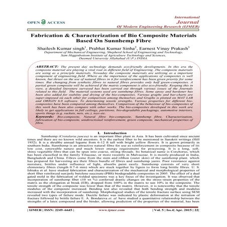 Fabrication & Characterization of Bio Composite Materials Based On Sunnhemp F...