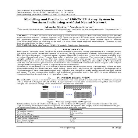 Modelling and Prediction of 150KW PV Array System in Northern India using Art...