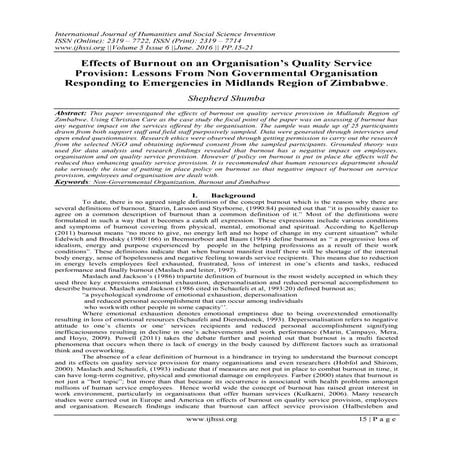 Effects of Burnout on an Organisation’s Quality Service Provision: Lessons Fr...