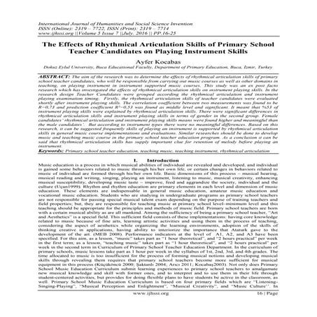 The Effects of Rhythmical Articulation Skills of Primary School Teacher Candi...
