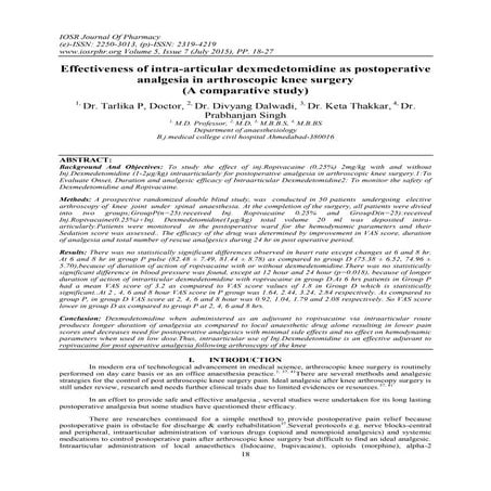 Effectiveness of intra-articular dexmedetomidine as postoperative analgesia i...