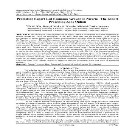 Promoting Export-Led Economic Growth in Nigeria –The Export Processing Zone O...