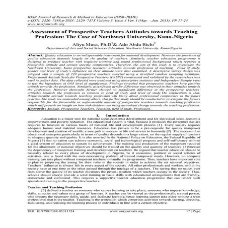 Assessment of Prospective Teachers Attitudes towards Teaching Profession: The...