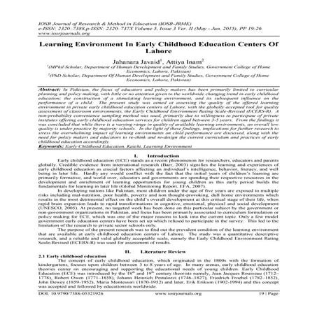 Learning Environment In Early Childhood Education Centers Of Lahore