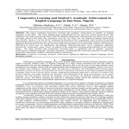 Cooperative Learning and Student’s Academic Achievement in English Language i...