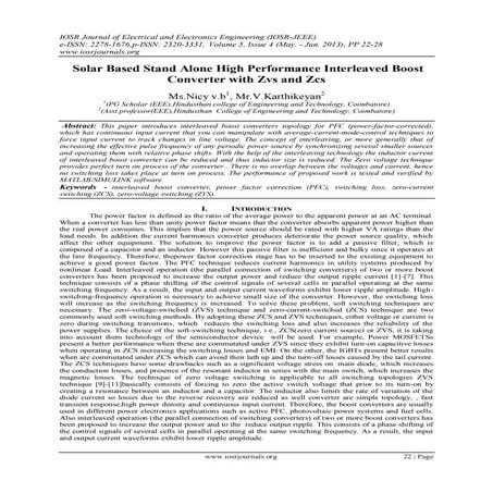 Solar Based Stand Alone High Performance Interleaved Boost Converter with Zvs...