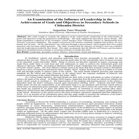 An Examination of the Influence of Leadership in the Achievement of Goals and...