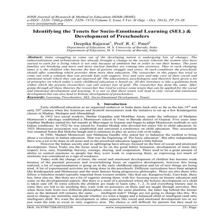 Identifying the Tenets for Socio-Emotional Learning (SEL) & Development of Pr...