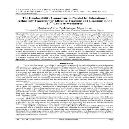 The Employability Competencies Needed by Educational Technology Teachers’ for...