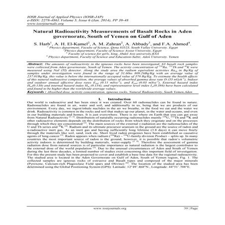Natural Radioactivity Measurements of Basalt Rocks in Aden governorate, South...