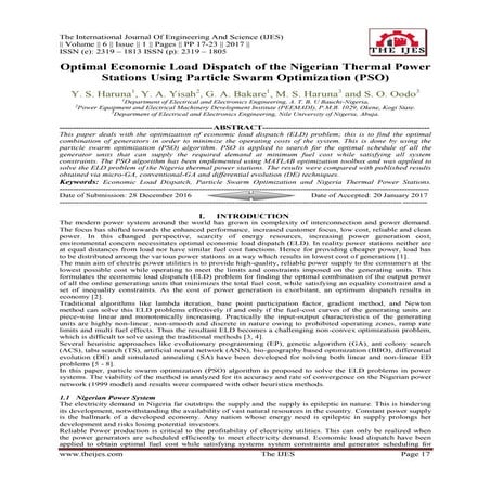 Optimal Economic Load Dispatch of the Nigerian Thermal Power Stations Using P...