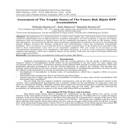 Assessment of The Trophic Status of The Future Buk Bijela HPP Accumulation