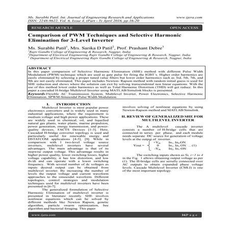 Comparison of PWM Techniques and Selective Harmonic Elimination for 3-Level I...