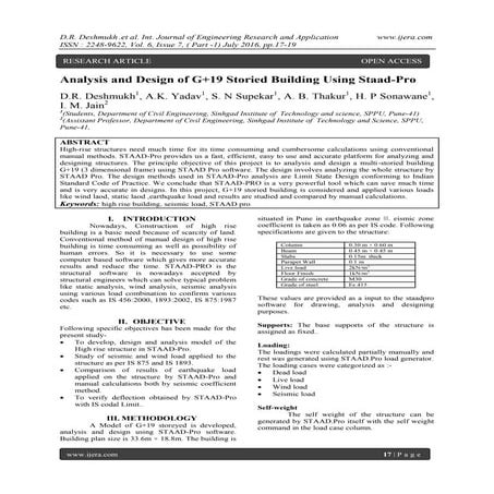 Analysis and Design of G+19 Storied Building Using Staad-Pro