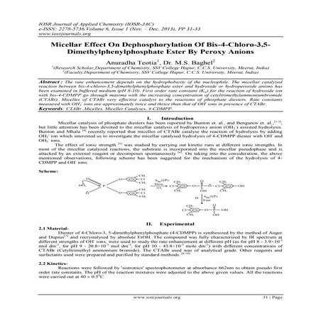 Micellar Effect On Dephosphorylation Of Bis-4-Chloro-3,5-Dimethylphenylphosph...