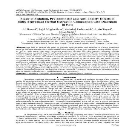 Study of Sedation, Pre-anesthetic and Anti-anxiety Effects of Salix Aegyptiac...