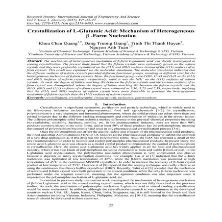 Crystallization of L-Glutamic Acid: Mechanism of Heterogeneous β -Form Nuclea...