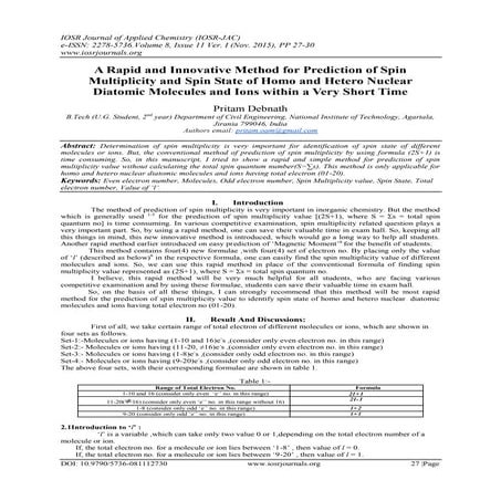 A Rapid and Innovative Method for Prediction of Spin Multiplicity and Spin St...