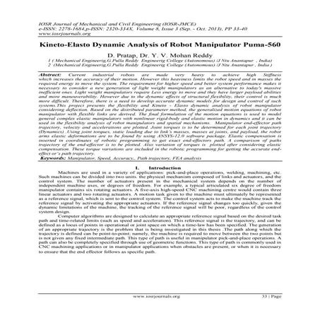 Kineto-Elasto Dynamic Analysis of Robot Manipulator Puma-560