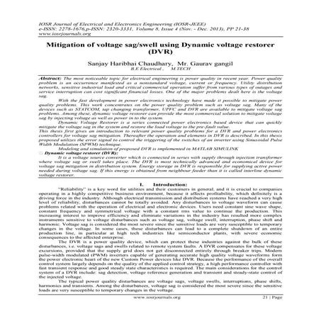 Mitigation of voltage sag/swell using Dynamic voltage restorer (DVR)